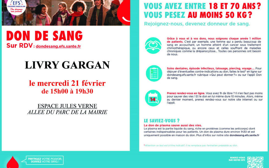 Don du sang le 21 février